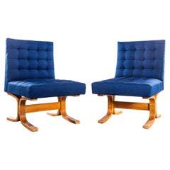 1970's Ludvik Volak Deep Blue Slubbed Weave Reupholstered Bratislava Side Chairs