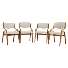 Vintage 1970s Ludvík Volák Four Bentwood Dining Chairs in Boucle Fabric, Czechoslovakia