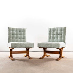 1970’s Ludvik Volak Sea Foam Slubbed Weave Reupholstered Bratislava Side Chairs