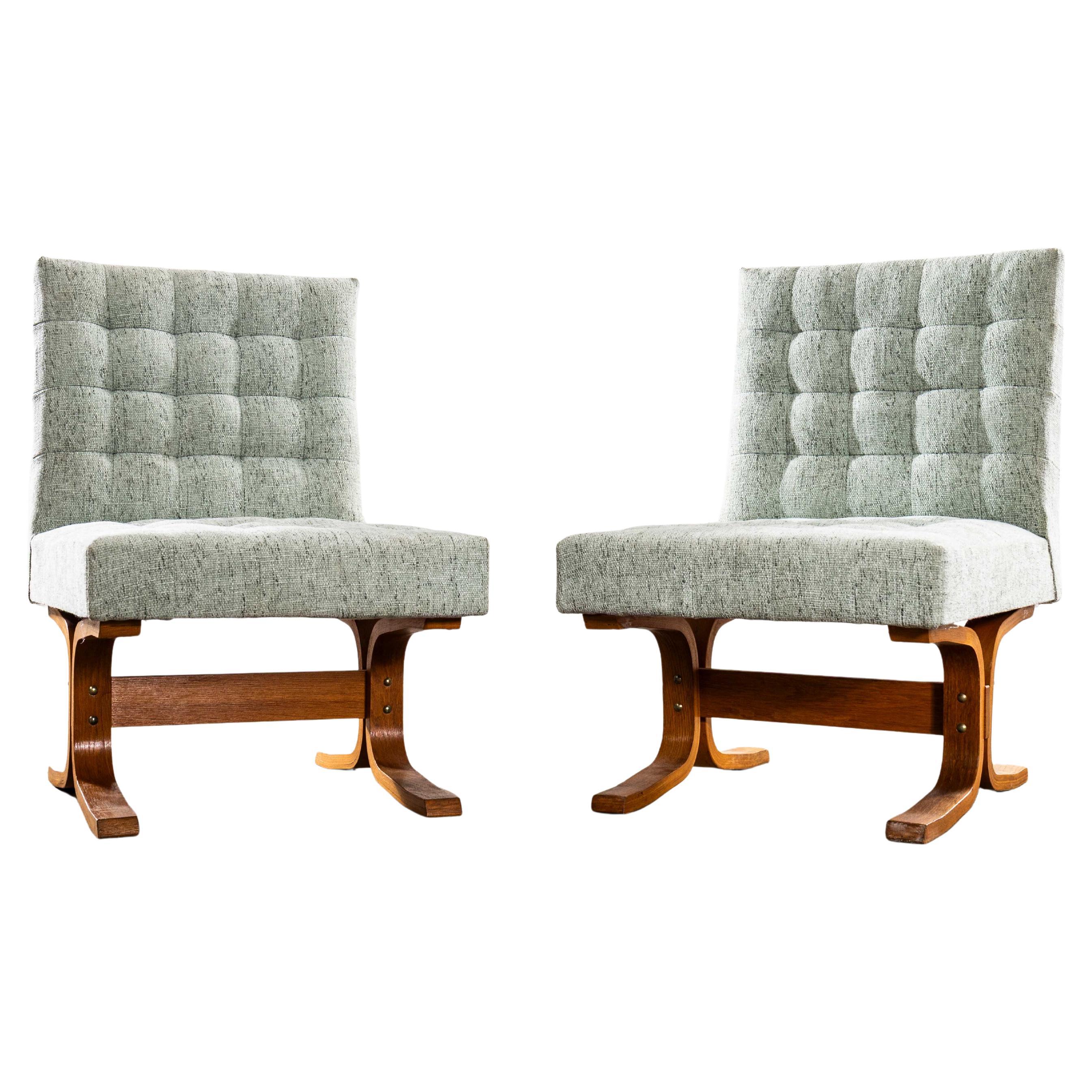 1970's Ludvik Volak Meer Schaumstoff Slubbed Weave Reupolstered Bratislava Side Chairs