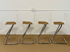 1970s Luigi Bardini Hills Manufacturing Lucite & Chrome Bar Stools - Set of 4