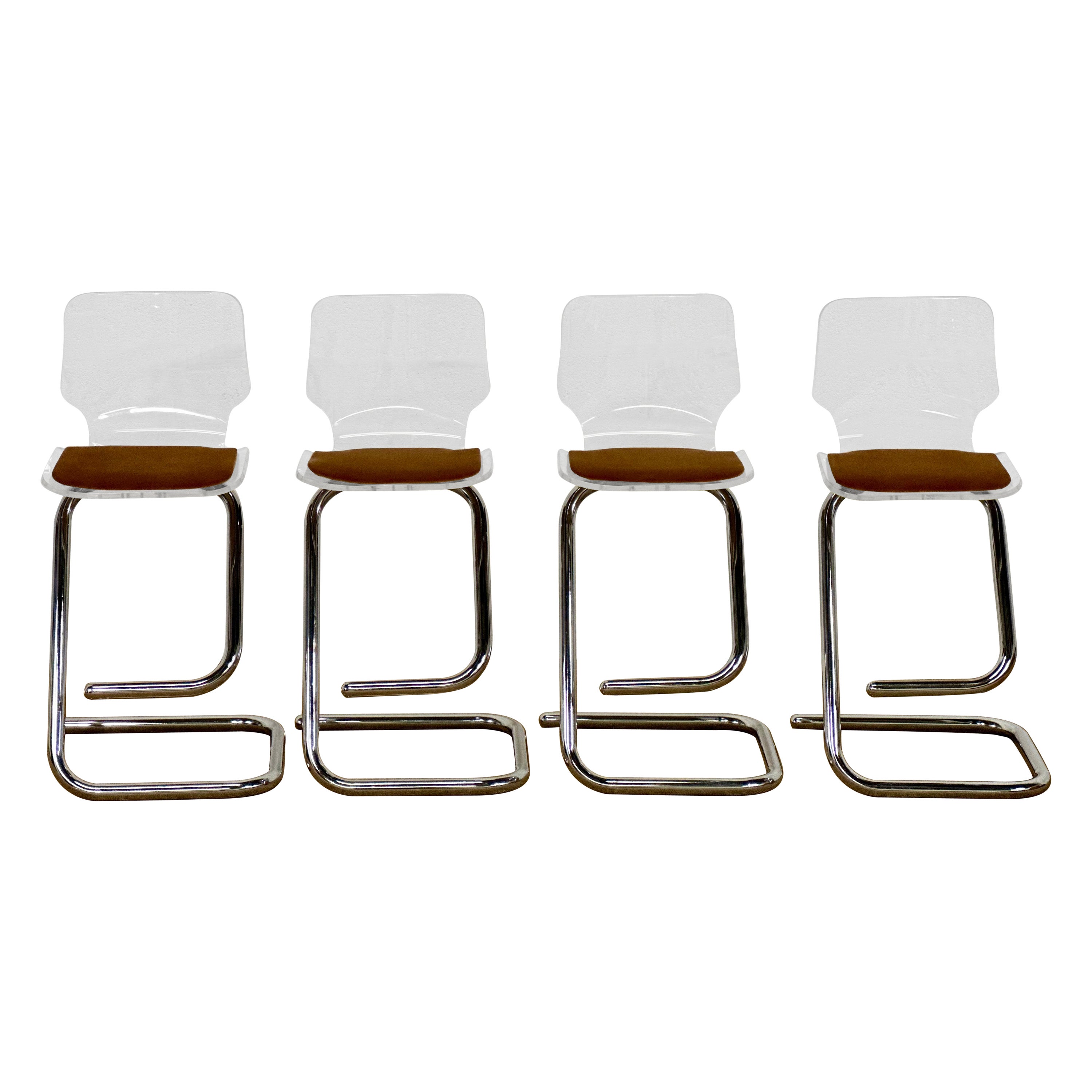 1970s Luigi Bardini Hills Manufacturing Lucite & Chrome Bar Stools - Set of 4