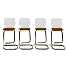 Sgabelli da bar in lucite e cromo Luigi Bardini Hills Manufacturing del 1970 - Set di 4 sgabelli