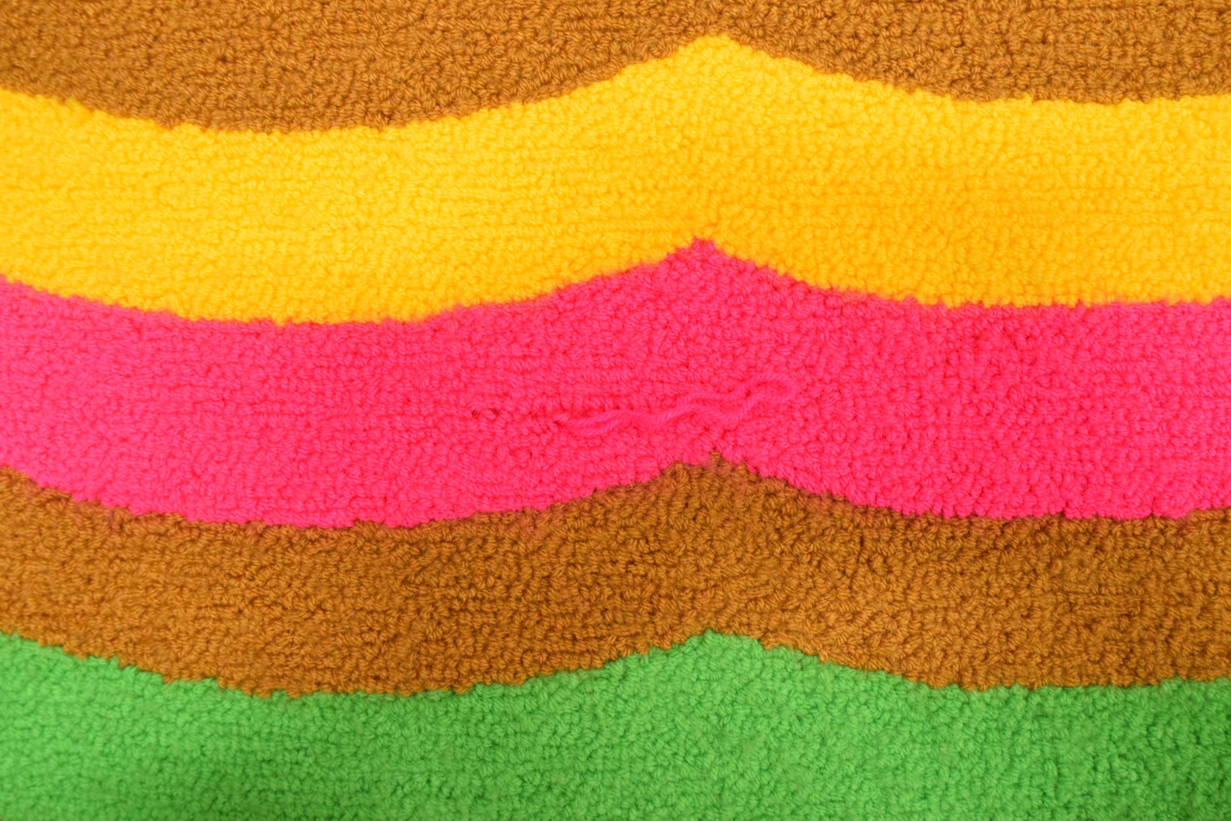 Retro Rainbow tapestry by Luis Montiel (1914-1998), a weaver from Estado Zulia, whose work has been exhibited at MOMA. Montiel belonged to a family of Wayuu weavers, indigenous to Venezuela. 