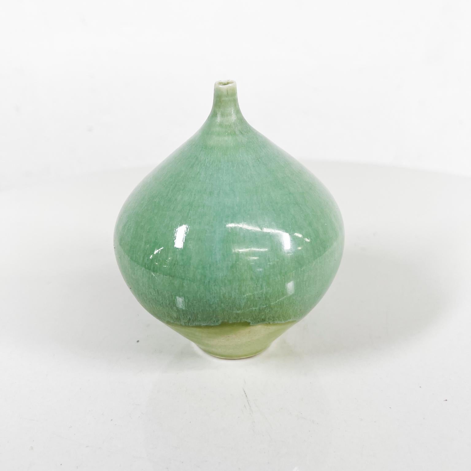 Mid-Century Modern 1970s Luscious Art Pottery Ethereal Green Weed Pot Vase Signed For Sale