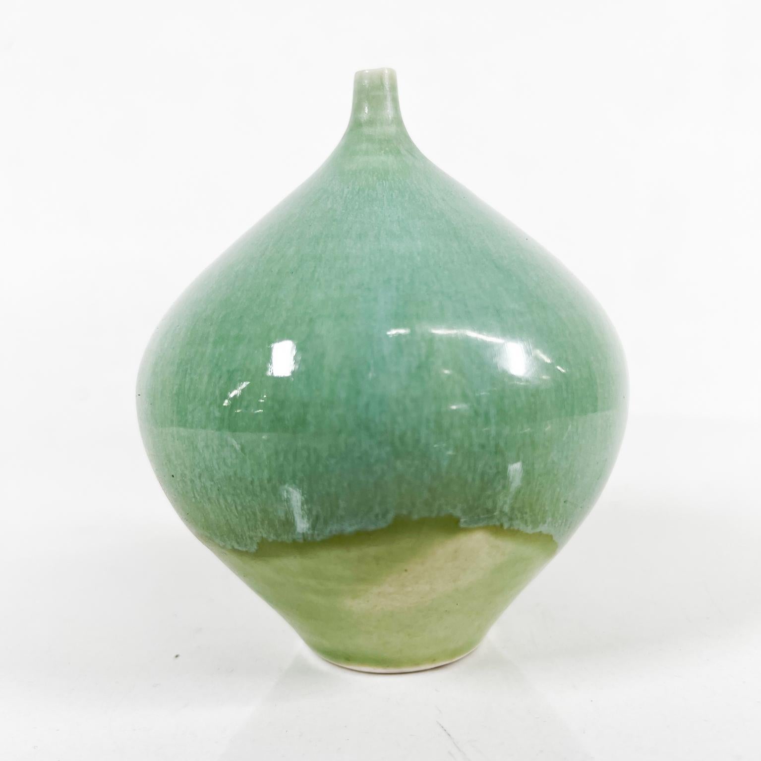 American 1970s Luscious Art Pottery Ethereal Green Weed Pot Vase Signed For Sale