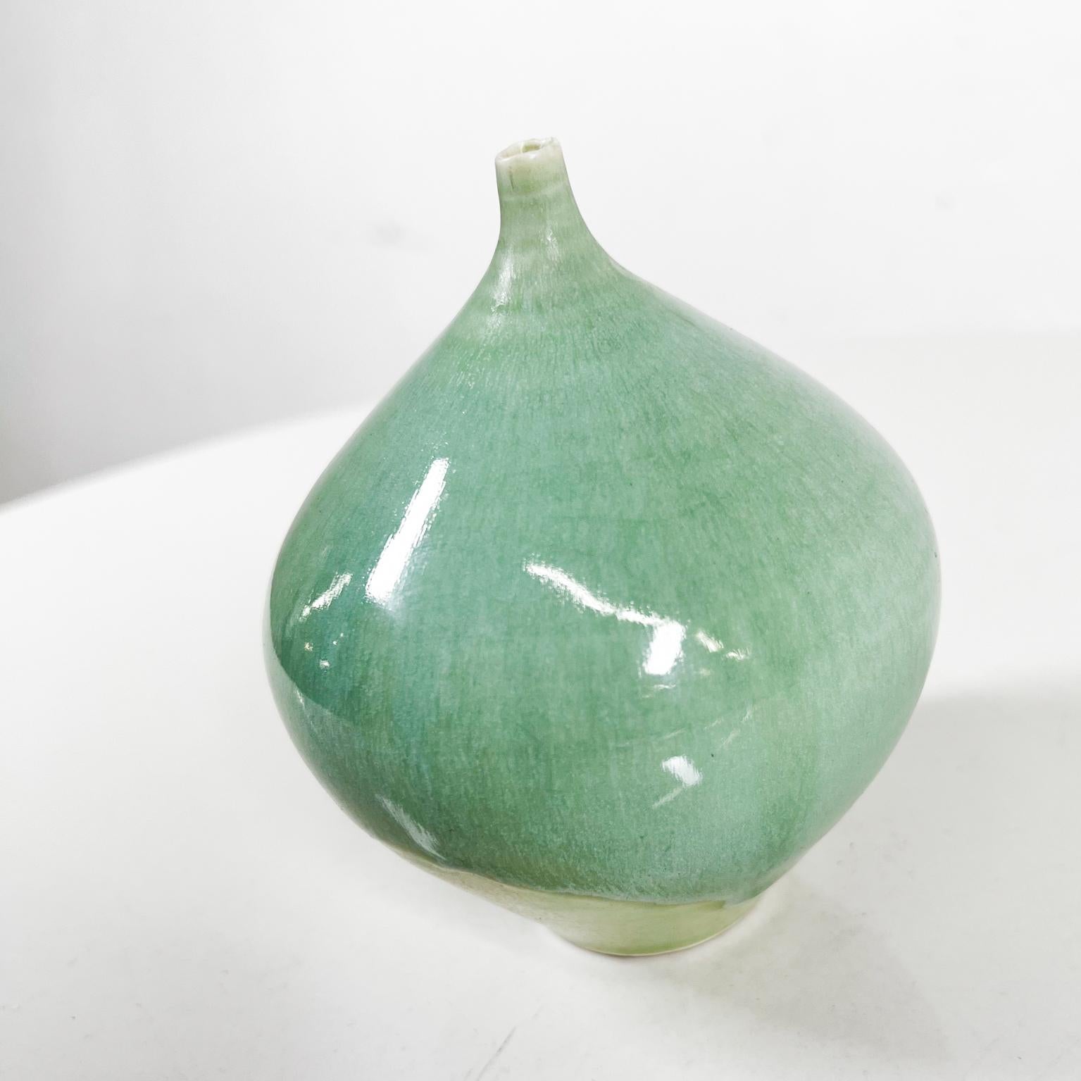 Late 20th Century 1970s Luscious Art Pottery Ethereal Green Weed Pot Vase Signed For Sale