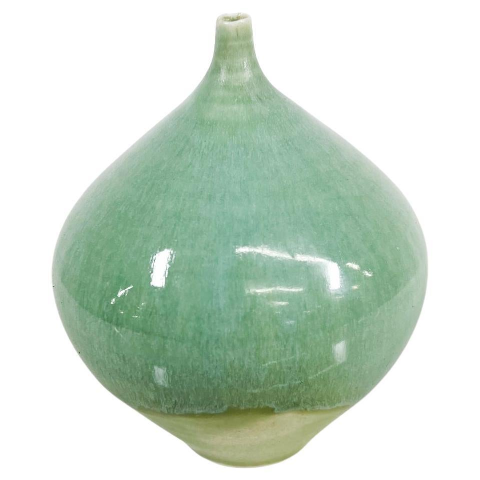1970 The Artful Green Pottery Ethereal Green Weed Pot Vase Signed
