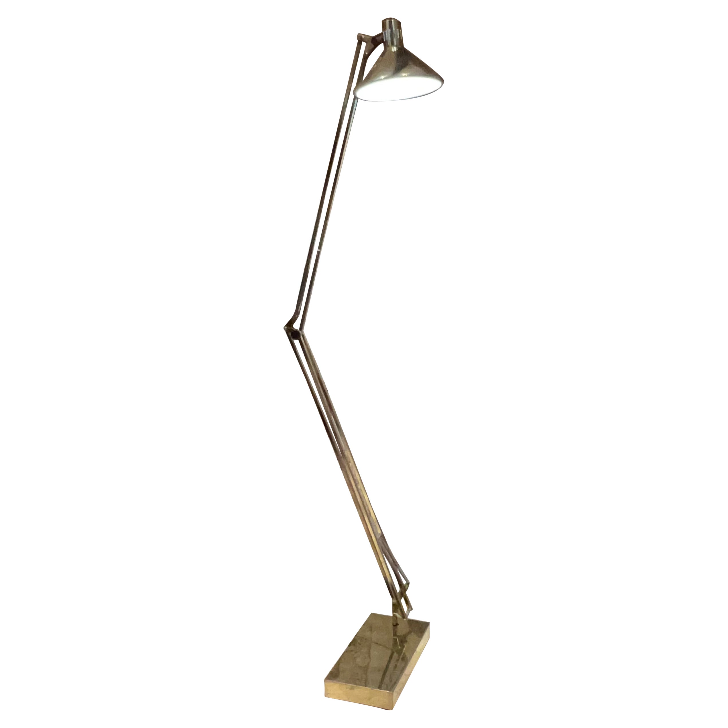 1970s Brass Floor Light Drafting Architect's Articulating Lamp by LUXO
Brass articulating arm with heavy base.
Unmarked attributed Luxo
Oversized
Architect’s Lamp large enough that it works over a couch, dining room table or bedside lamp.
Preowned