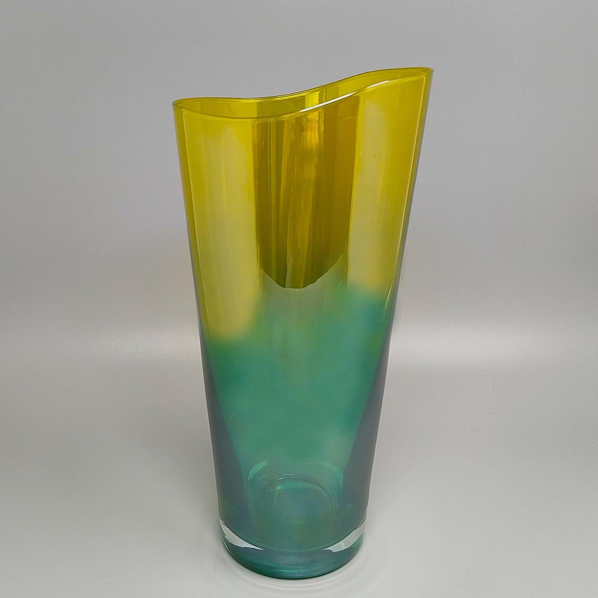 Mid-Century Modern 1970s Luxury Green and Yellow Handcrafted Vase in Murano Glass by Ca dei Vetrai. For Sale