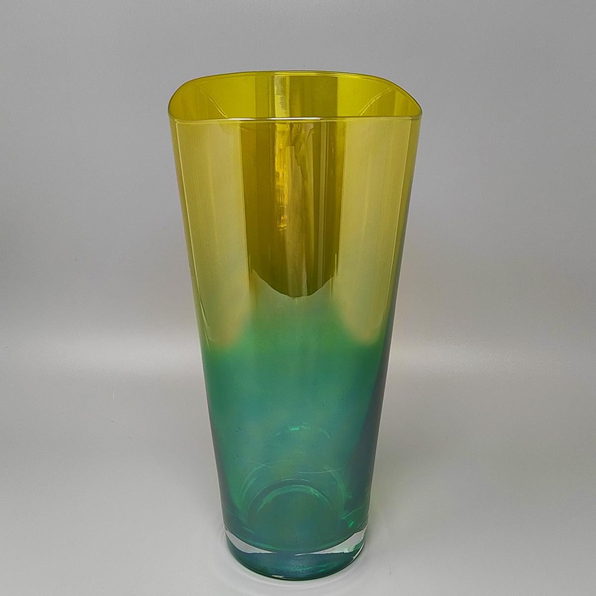 Italian 1970s Luxury Green and Yellow Handcrafted Vase in Murano Glass by Ca dei Vetrai. For Sale
