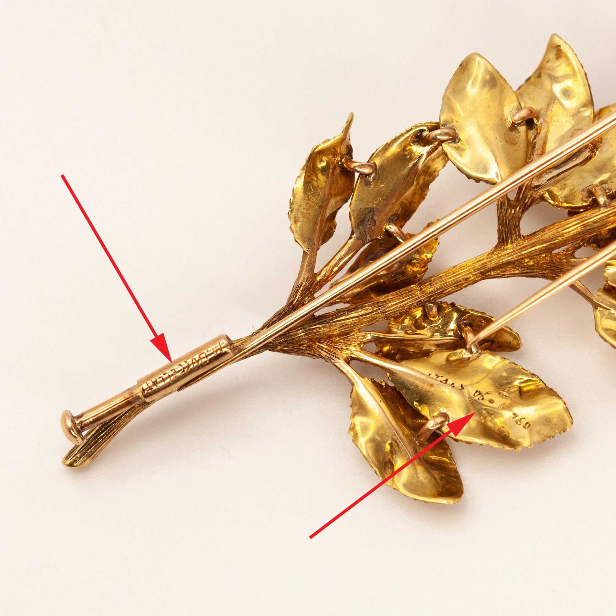 1970s M. Buccellati 18K Yellow Gold Red Coral Rose Brooch 3