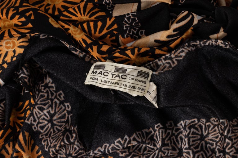 1970s Unlabelled Mac Tac Printed One Shoulder Navy Dress