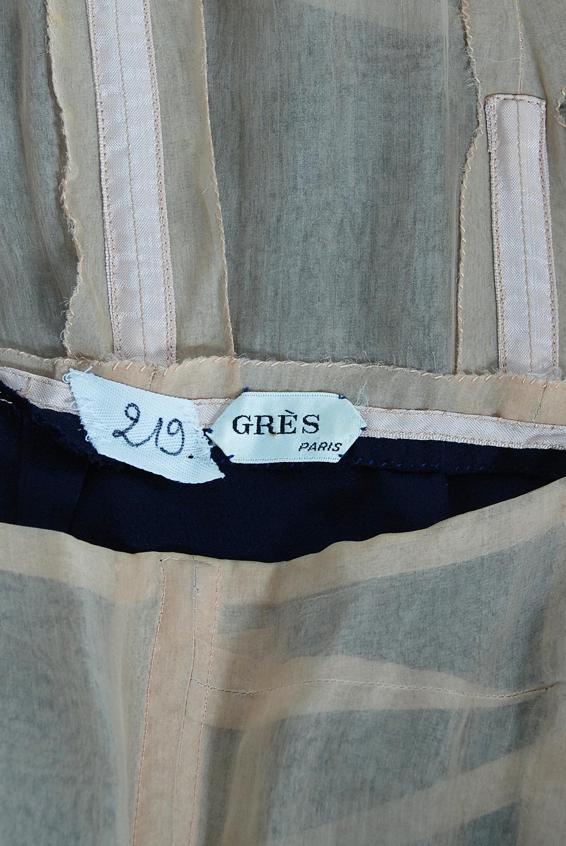 Madame Grès - Robe en soie transparente bleu marine à motif de baies et perles, haute couture, années 1970 en vente 5