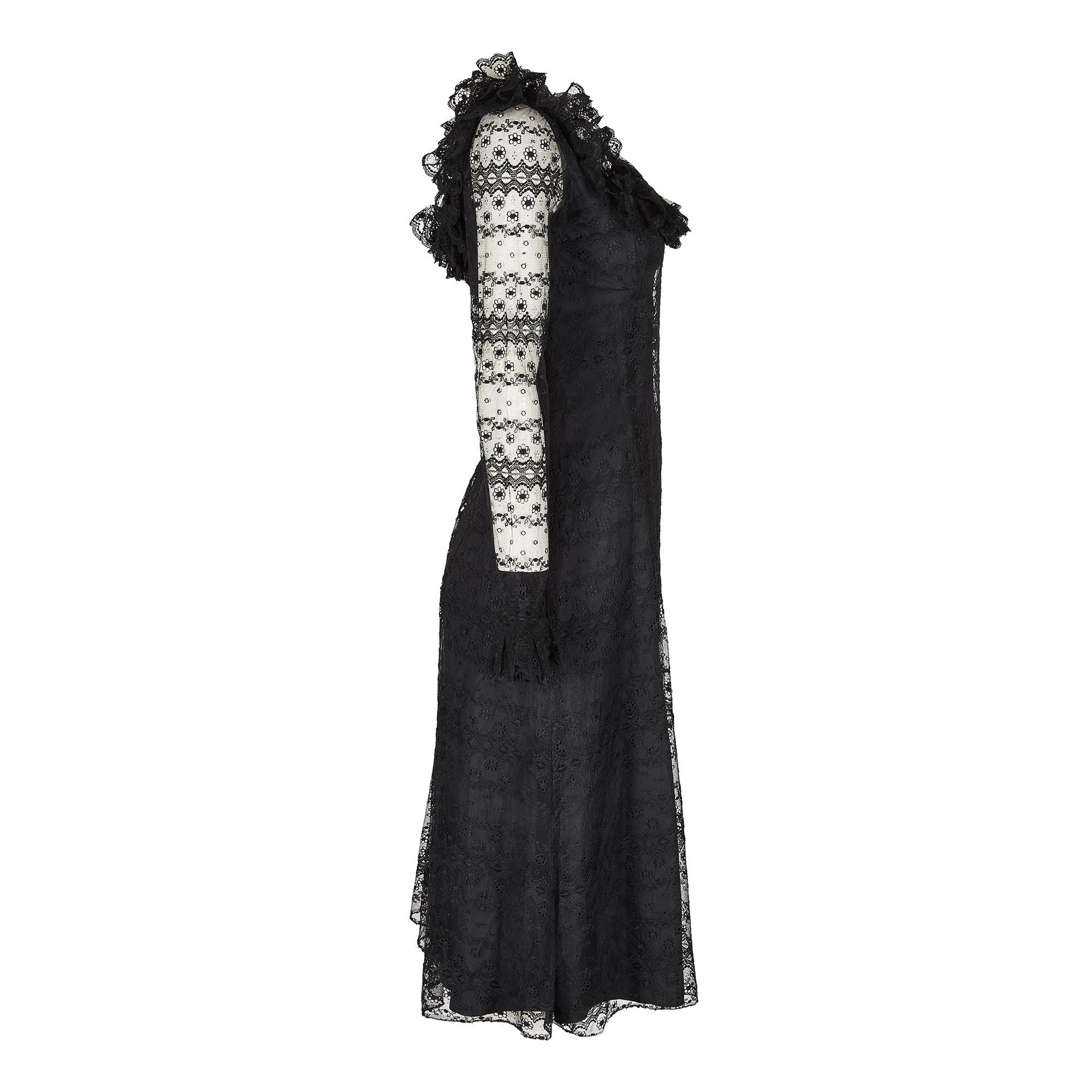 1970s Madame Gres Haute Couture Black Silk & Lace Dress In Excellent Condition For Sale In London, GB