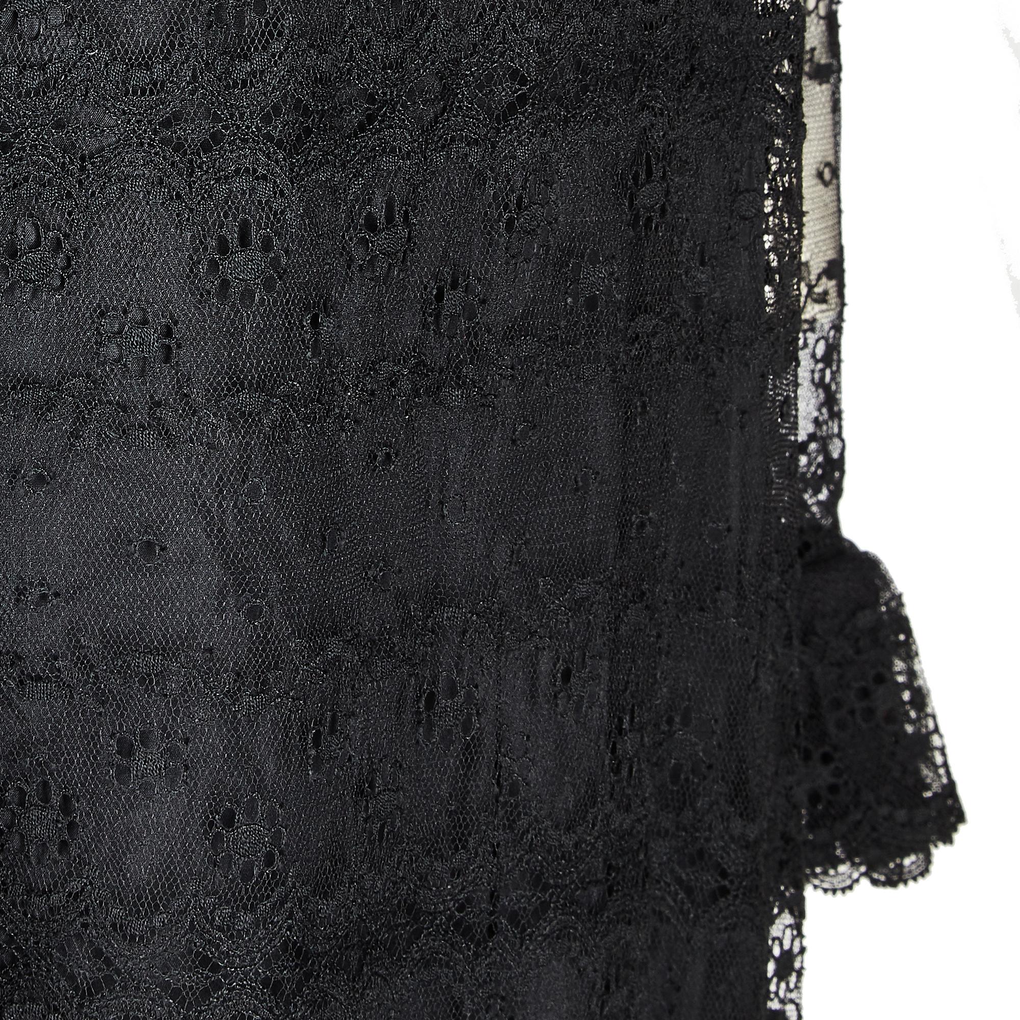 Women's 1970s Madame Gres Haute Couture Black Silk & Lace Dress For Sale