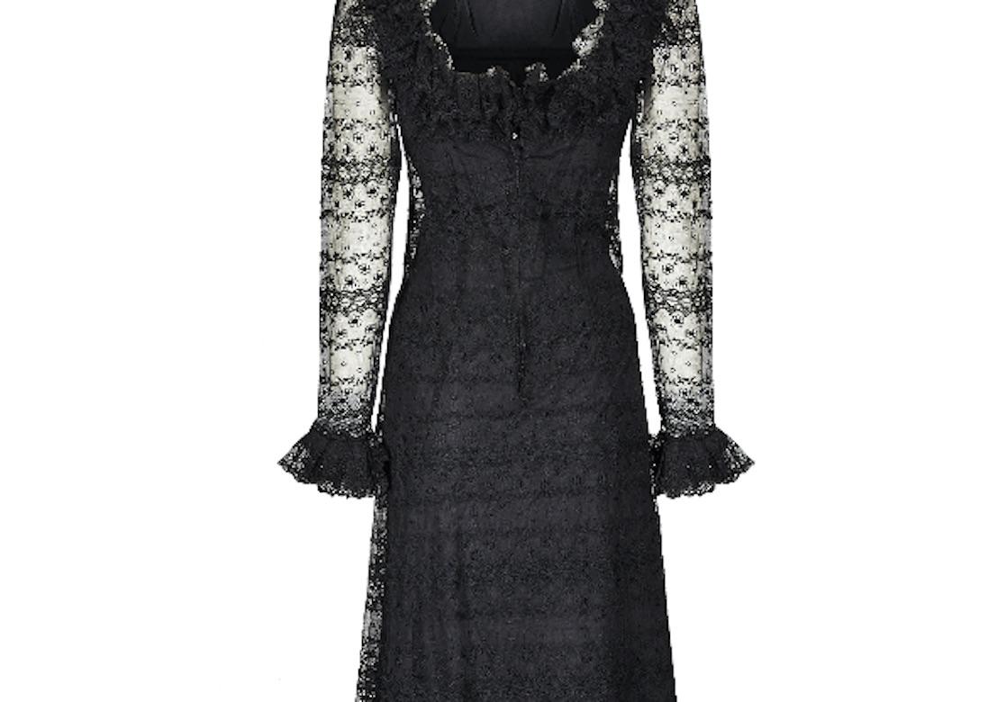 1970s Madame Gres Haute Couture Black Silk & Lace Dress For Sale 1