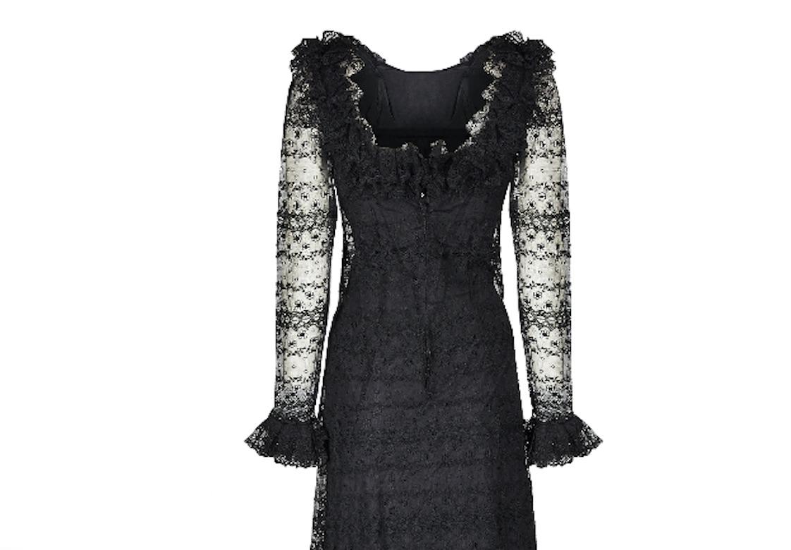 1970s Madame Gres Haute Couture Black Silk & Lace Dress For Sale 2