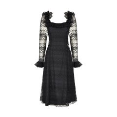 1970s Madame Gres Haute Couture Black Silk & Lace Dress