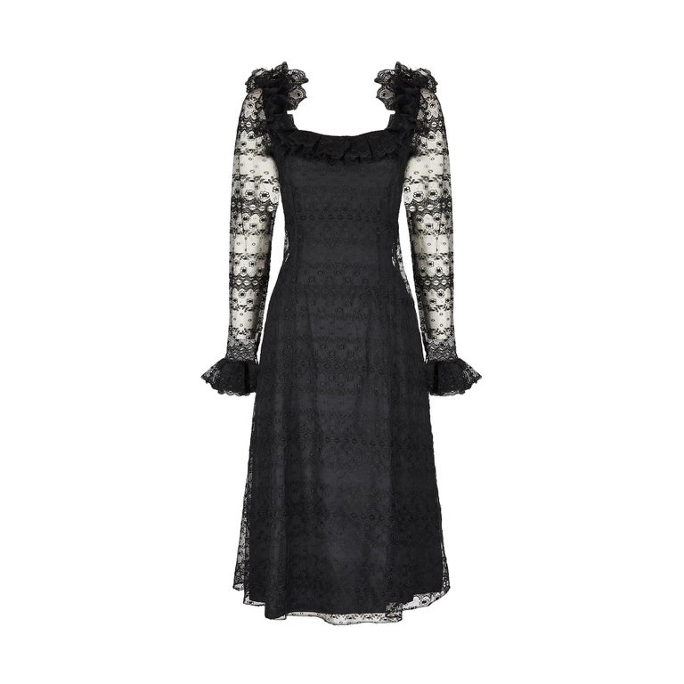 1970s Madame Gres Haute Couture Black Silk and Lace Dress For Sale at ...