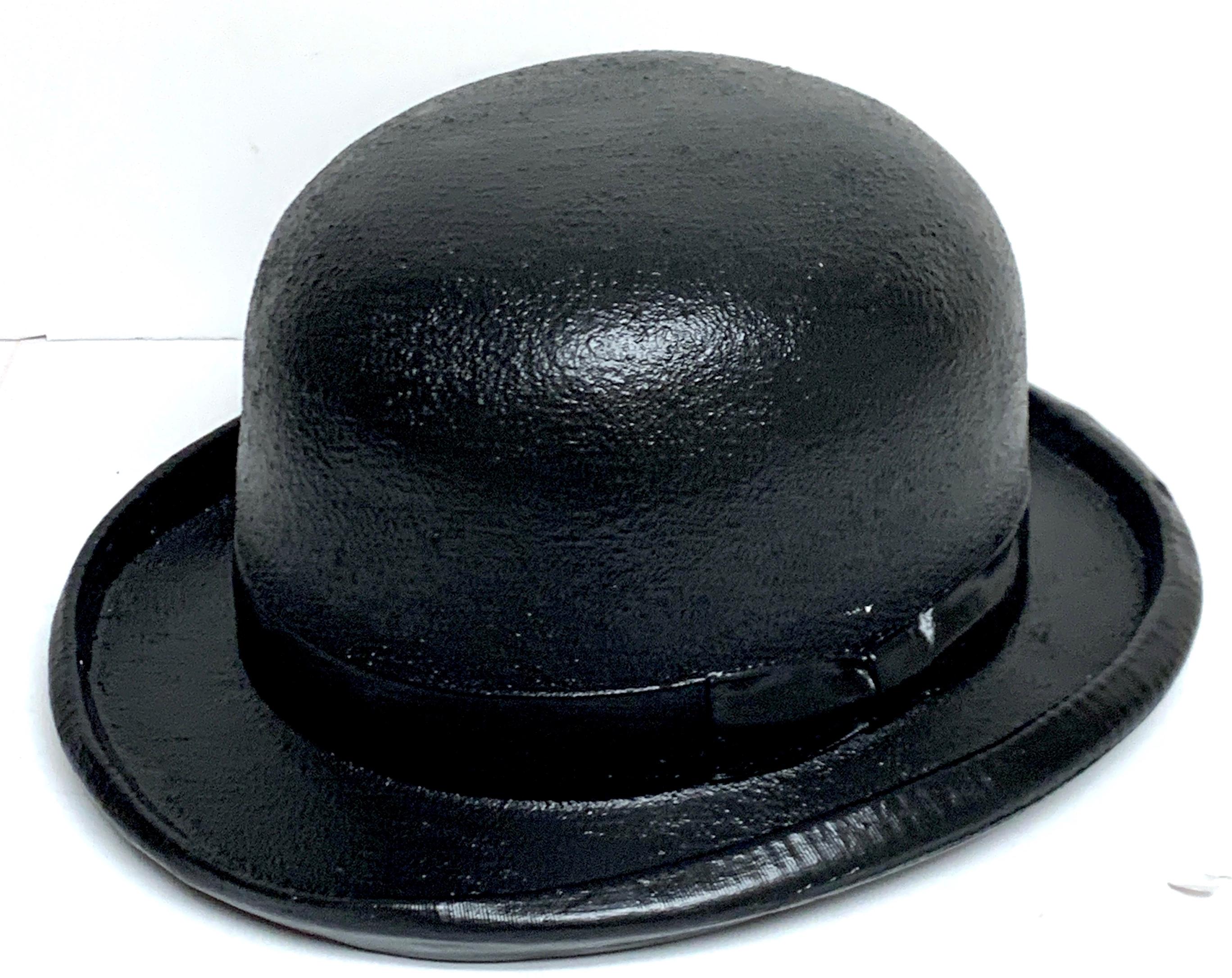 1970s Magritte style bowler hat sculpture, Whimsical, lacquered plaster model of a iconic surrealist focal point. Unmarked.
  