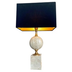 1970s Maison Barbier Travertine and Brass Lamp with New Bespoke Shade