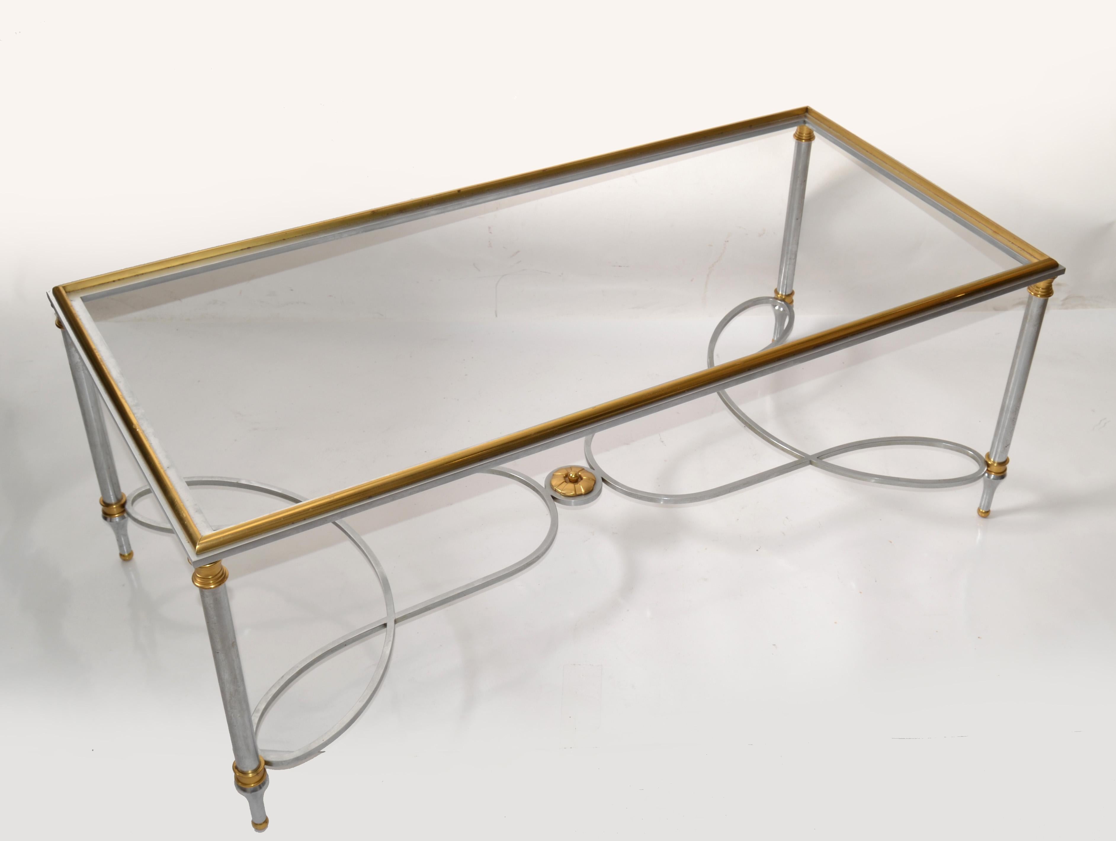 1970s Maison Charles French Steel Brass Glass Coffee Table Mid-Century Modern  6