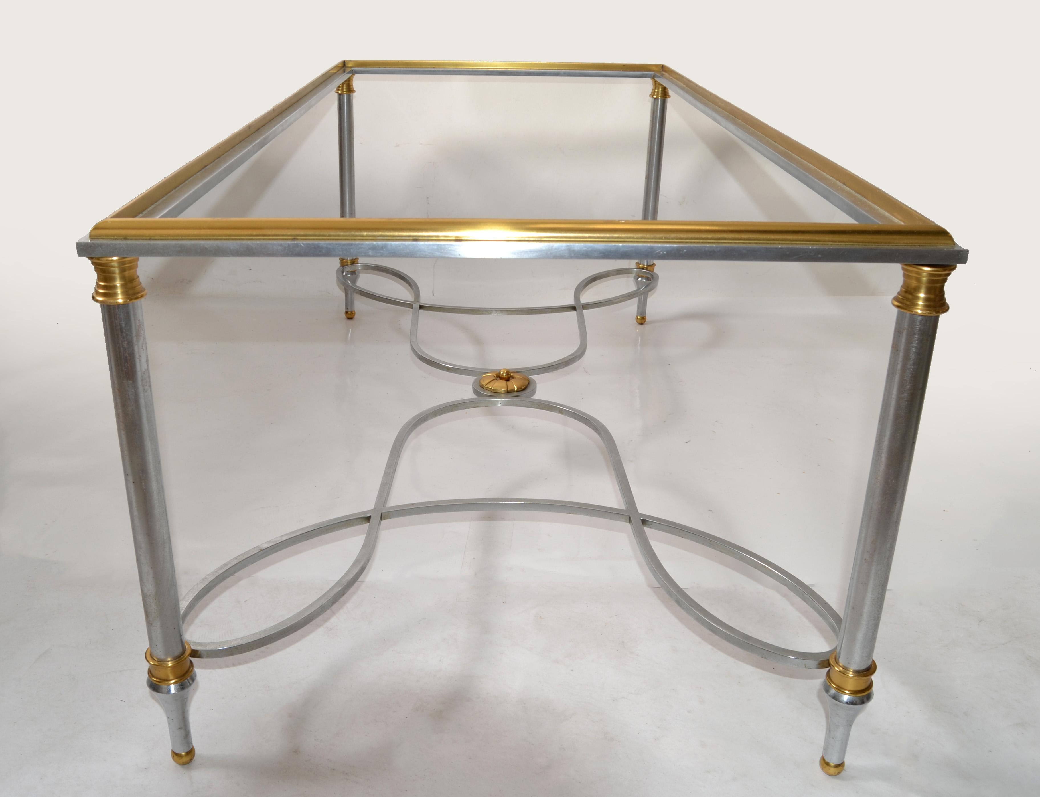 20th Century 1970s Maison Charles French Steel Brass Glass Coffee Table Mid-Century Modern 
