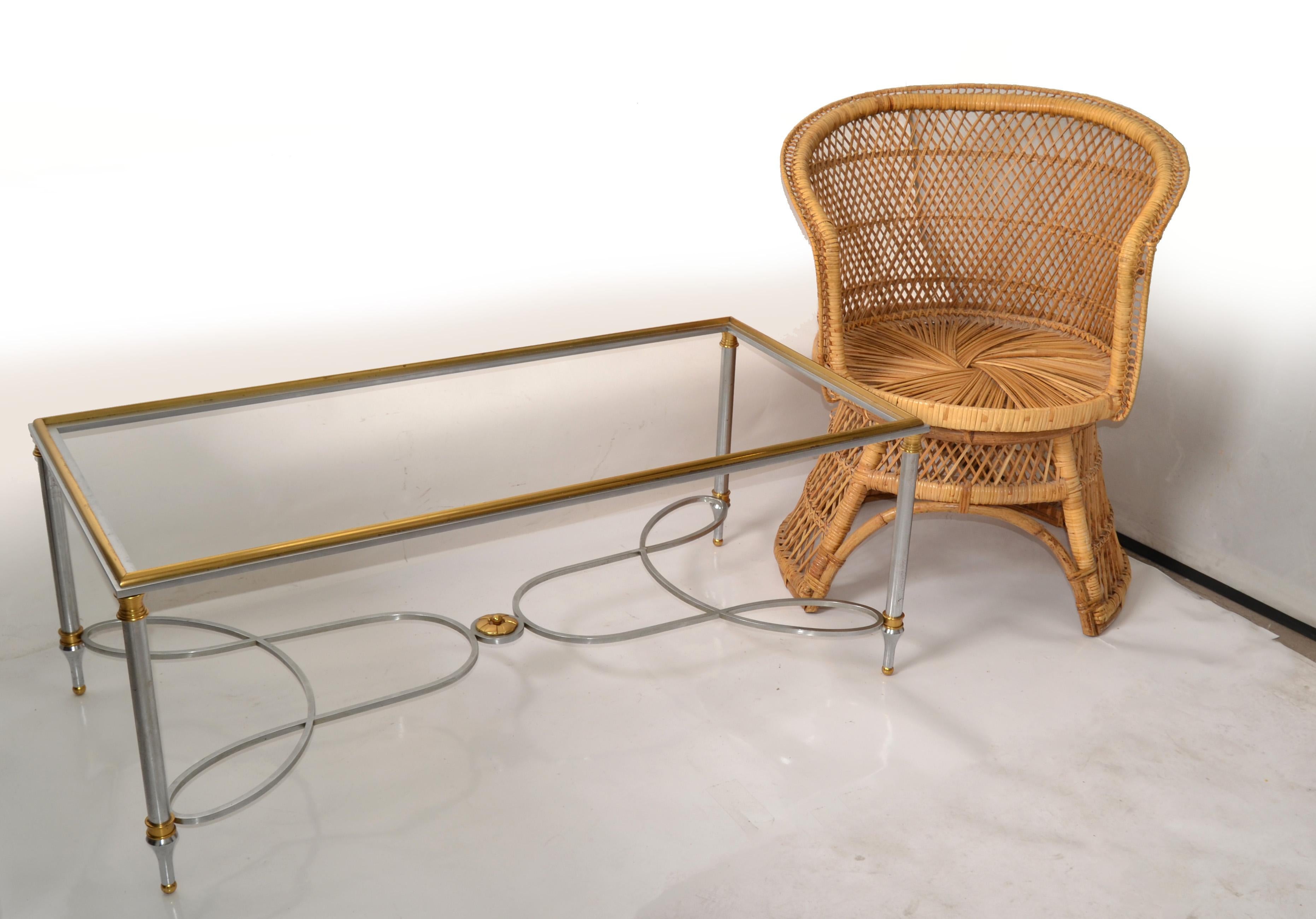 1970s Maison Charles French Steel Brass Glass Coffee Table Mid-Century Modern  1
