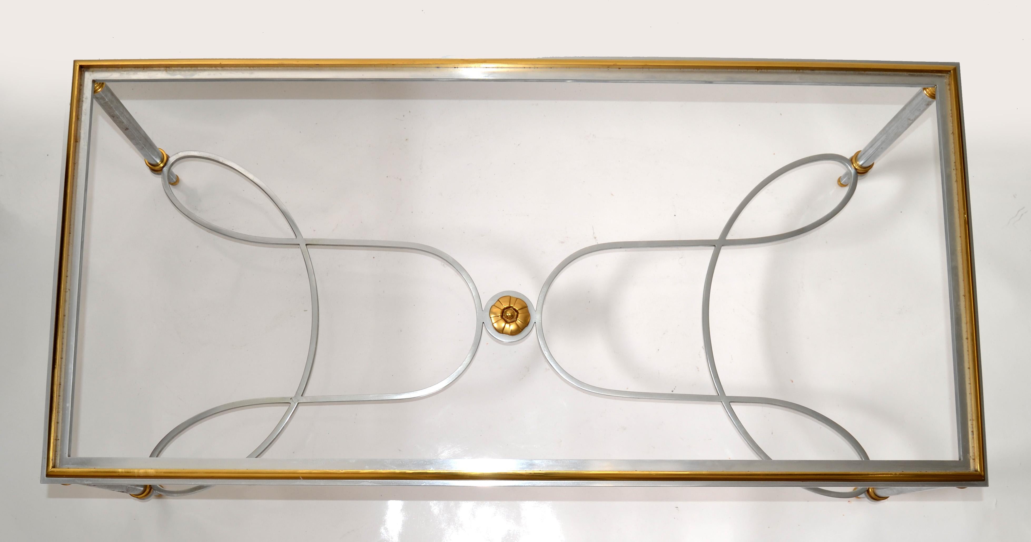 1970s Maison Charles French Steel Brass Glass Coffee Table Mid-Century Modern  For Sale 4