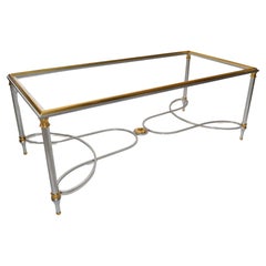 Vintage 1970s Maison Charles French Steel Brass Glass Coffee Table Mid-Century Modern 