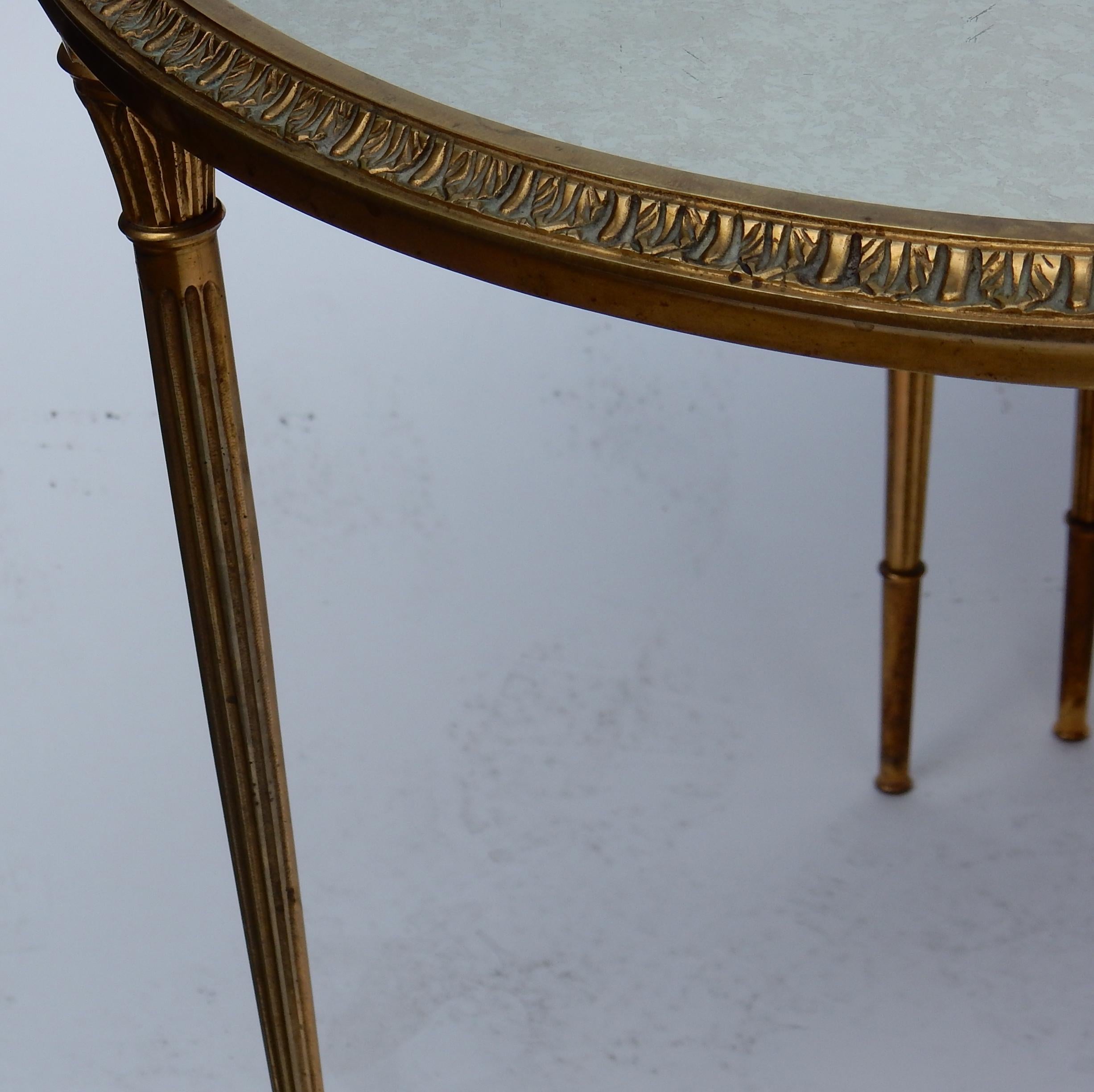 1970s Maison Charles Golden Brass Tripartite Table With Oxyded Mirror Trays 2