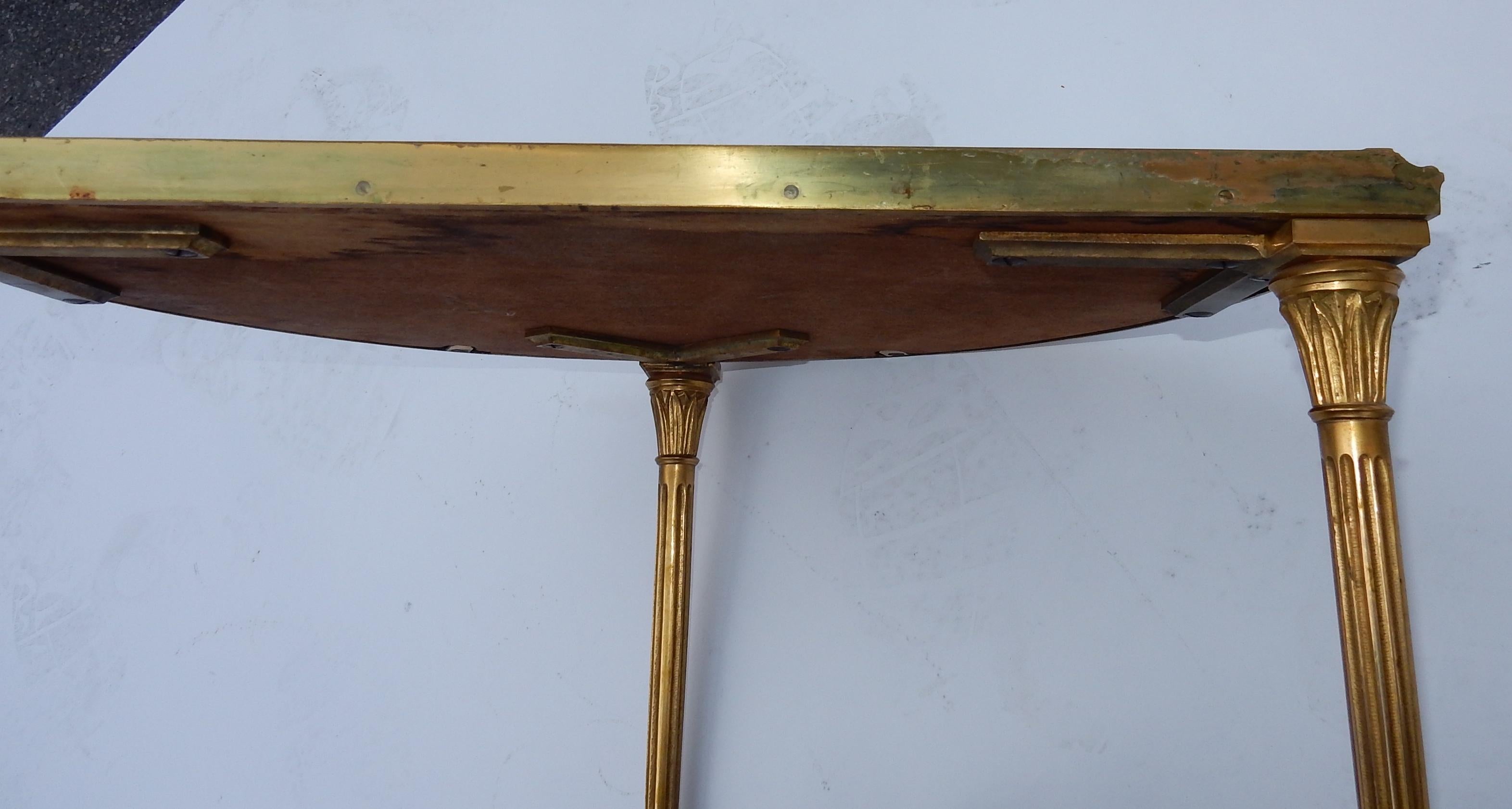 1970s Maison Charles Golden Brass Tripartite Table With Oxyded Mirror Trays 4