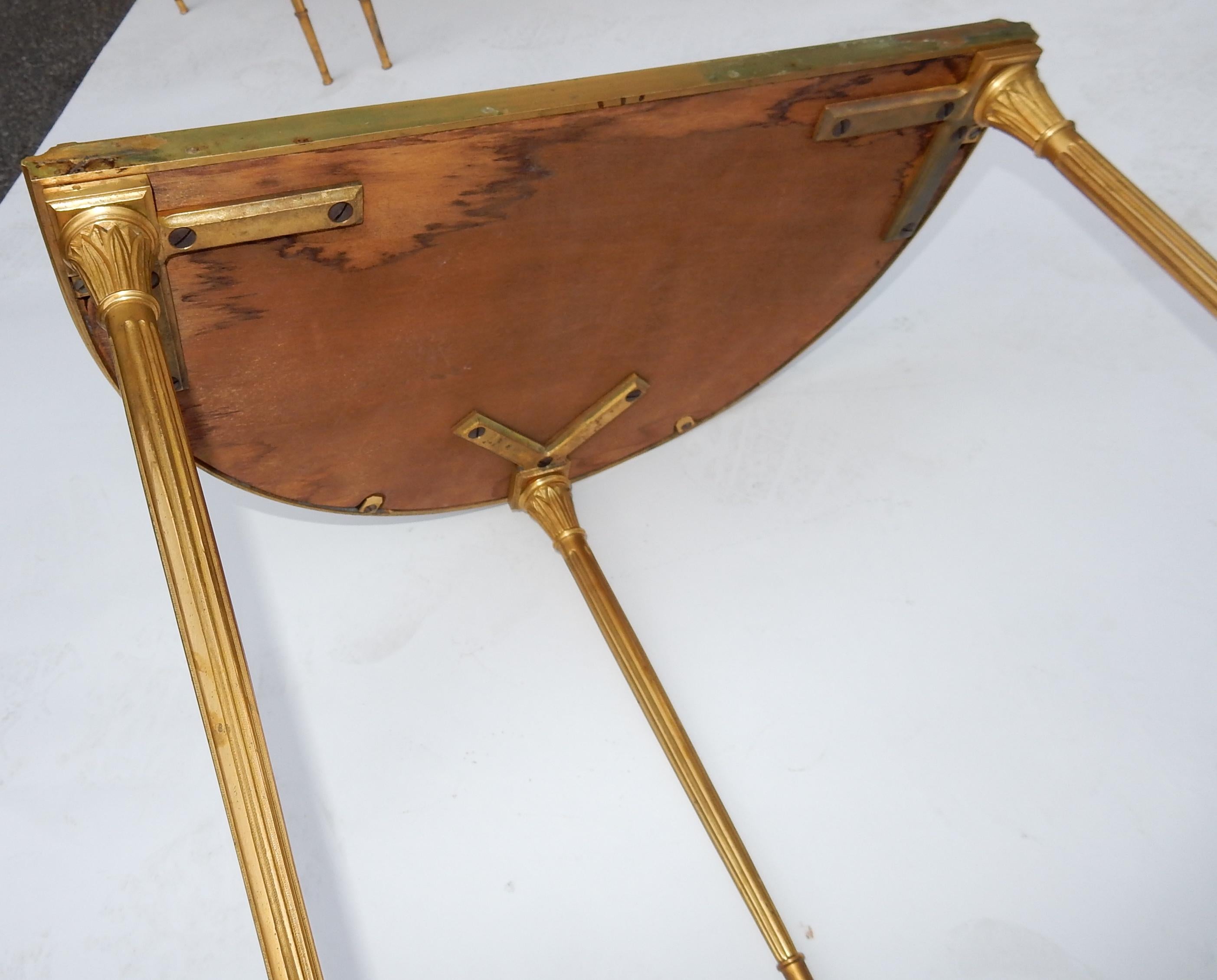 1970s Maison Charles Golden Brass Tripartite Table With Oxyded Mirror Trays 5