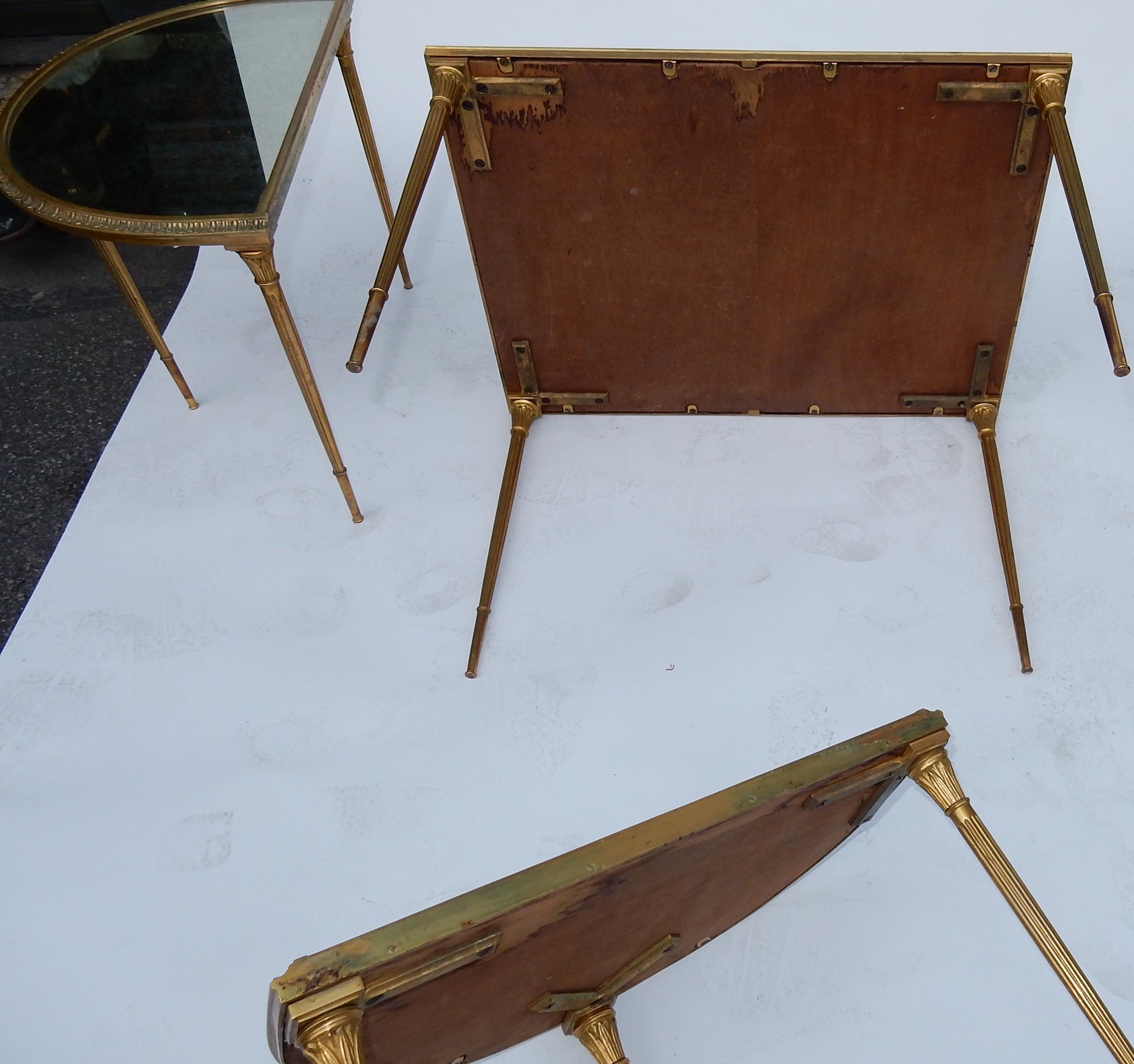 1970s Maison Charles Golden Brass Tripartite Table With Oxyded Mirror Trays 6