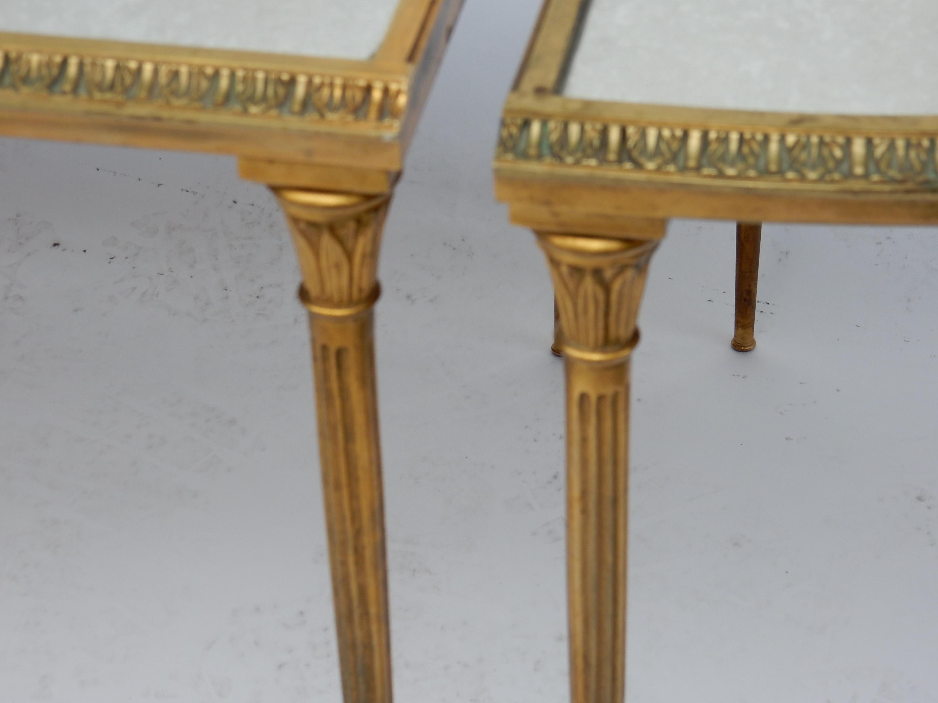 1970s Maison Charles Golden Brass Tripartite Table With Oxyded Mirror Trays 8