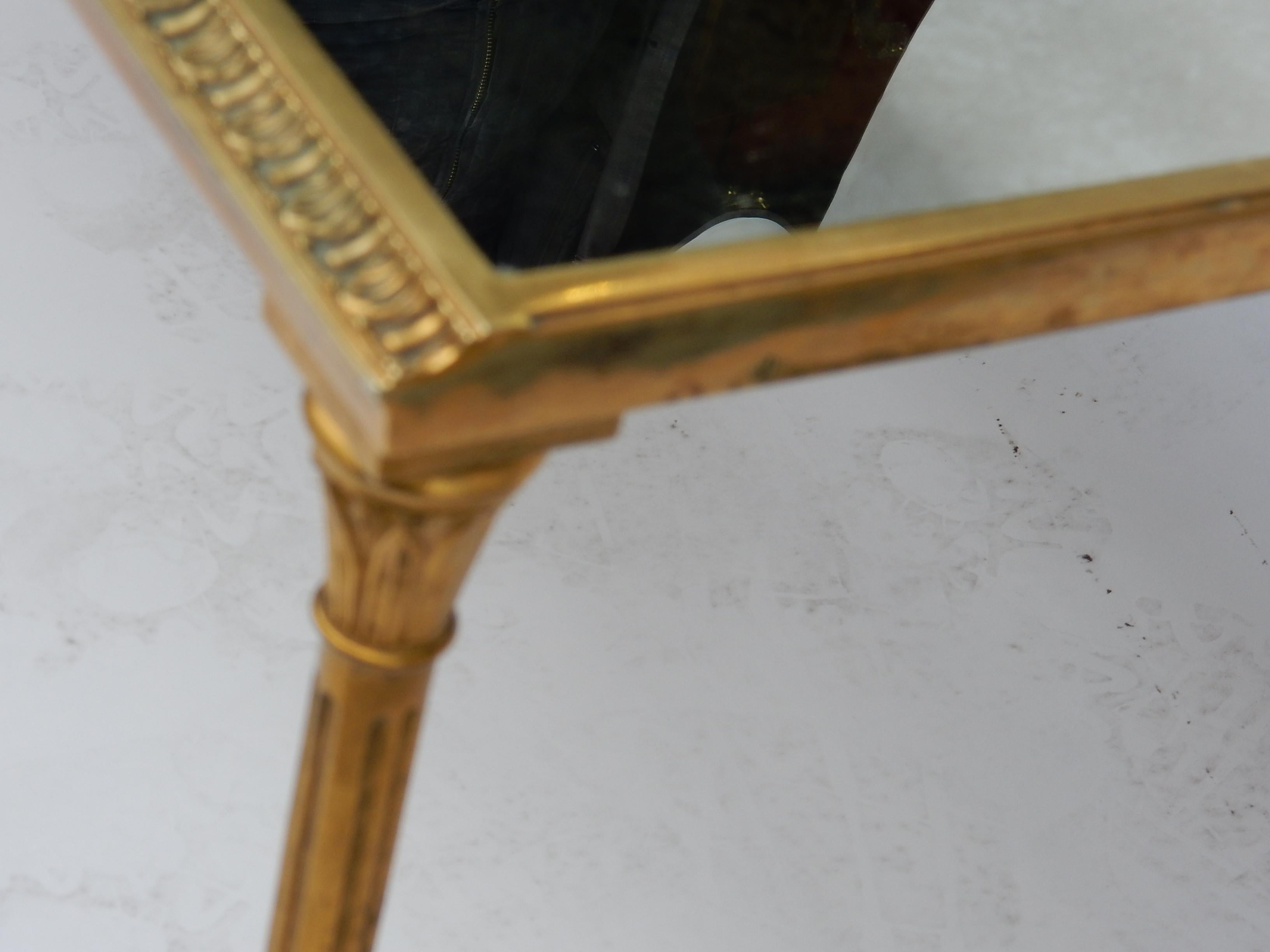 1970s Maison Charles Golden Brass Tripartite Table With Oxyded Mirror Trays 9