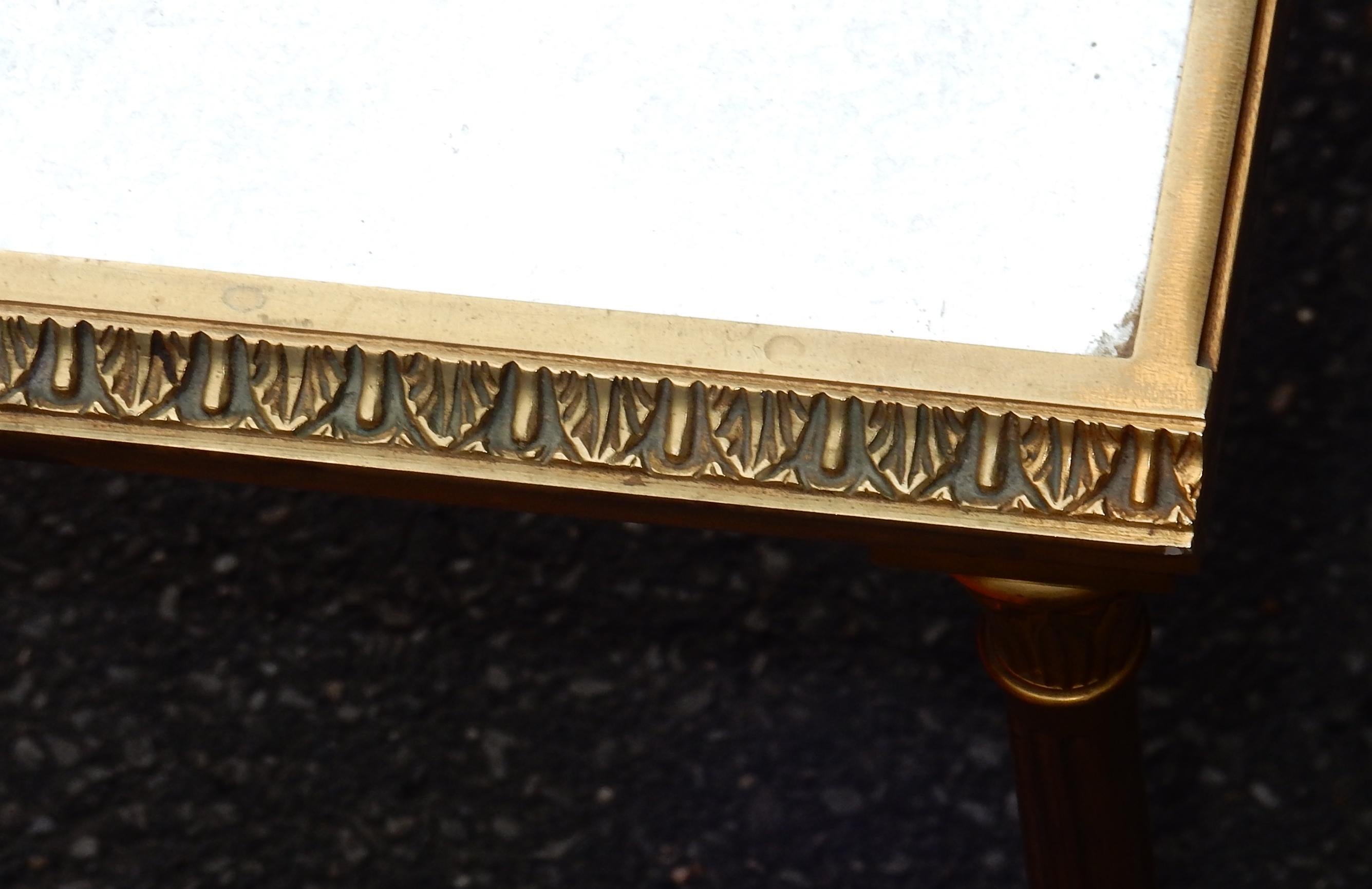 Neoclassical 1970s Maison Charles Golden Brass Tripartite Table With Oxyded Mirror Trays