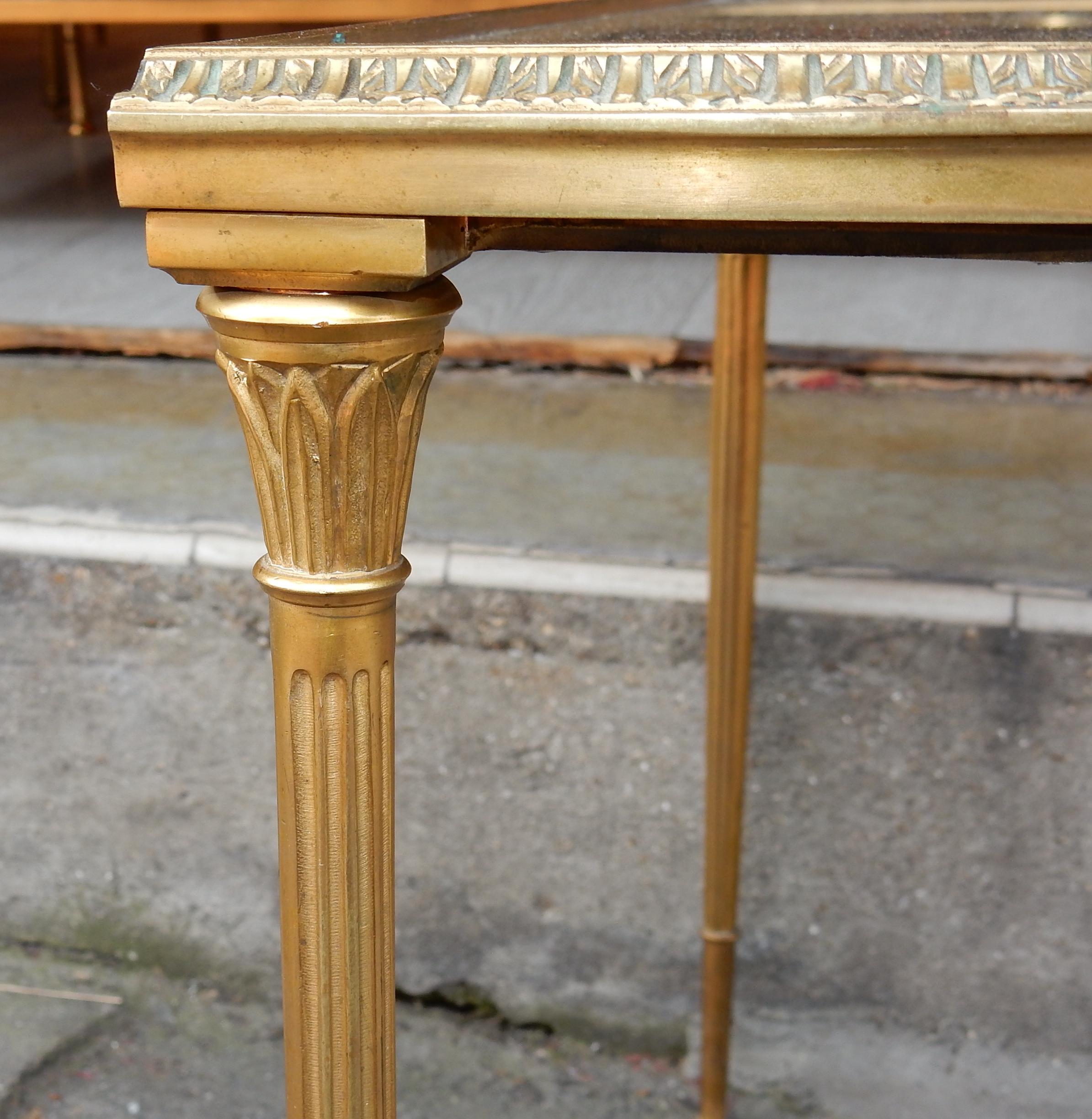 French 1970s Maison Charles Golden Brass Tripartite Table With Oxyded Mirror Trays