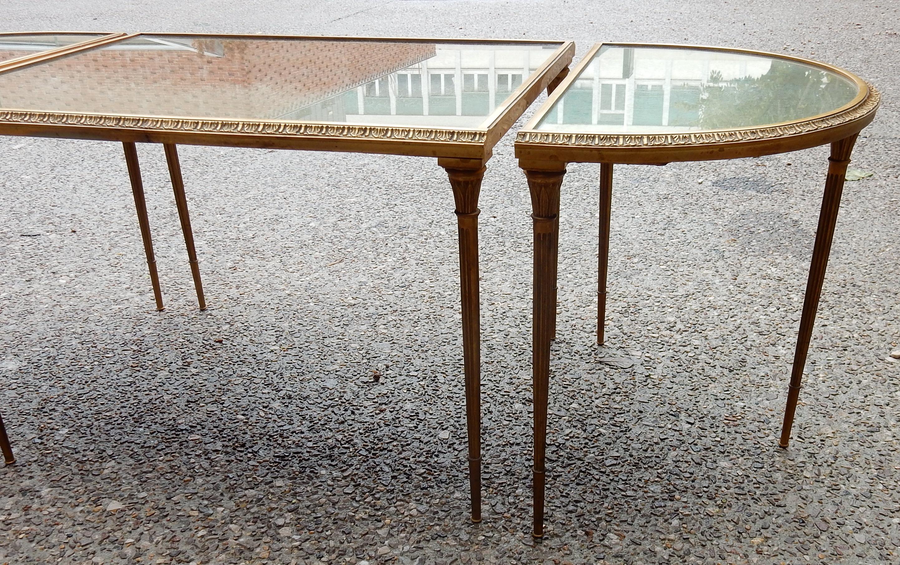 French 1970s Maison Charles, Jansen or Bagués Golden Brass Tripartite Table Palm Tree