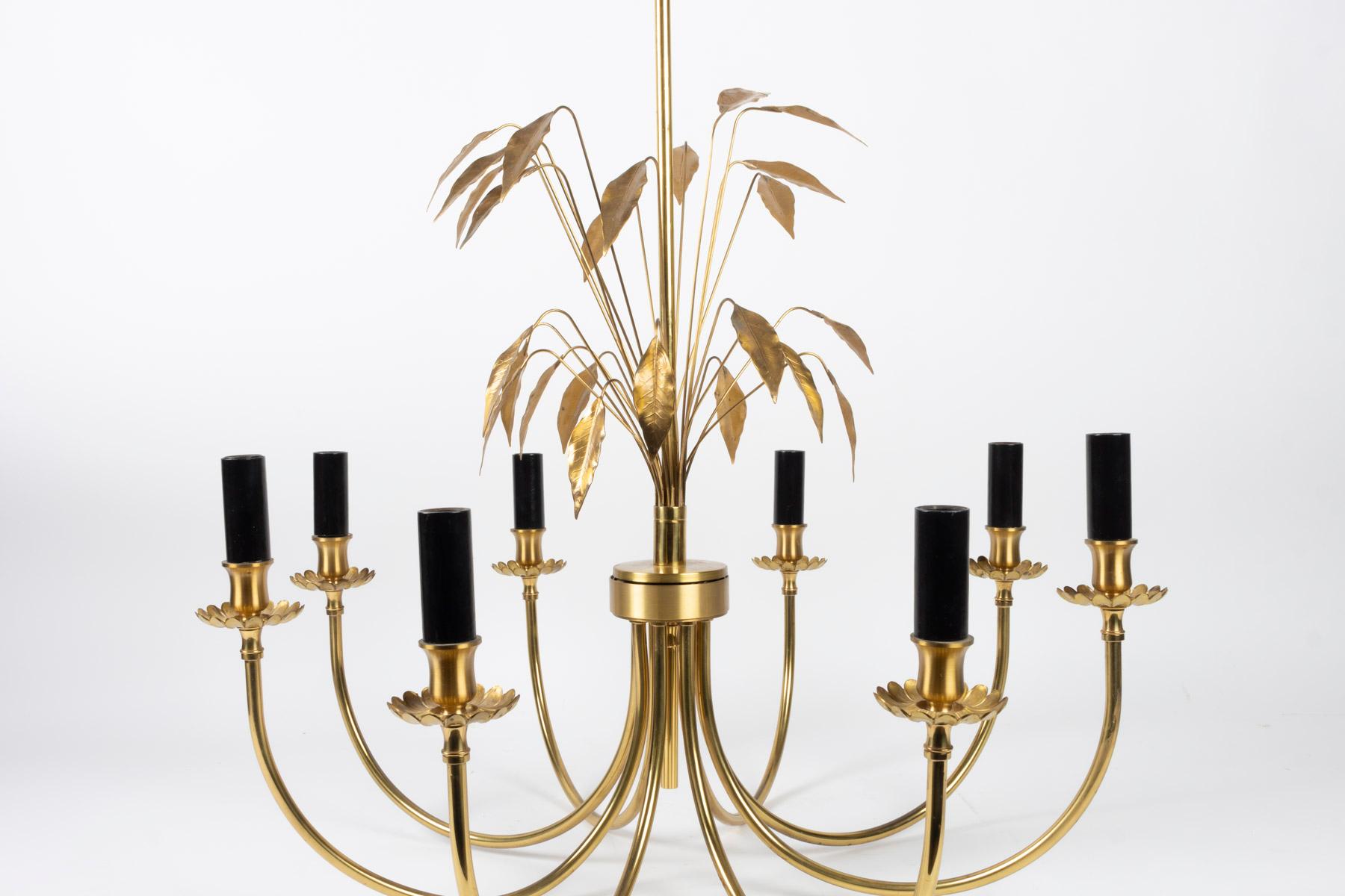Late 20th Century 1970s Maison Charles Laurel Leaves Brass Chandelier