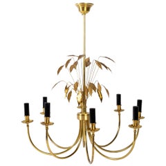 1970s Maison Charles Laurel Leaves Brass Chandelier