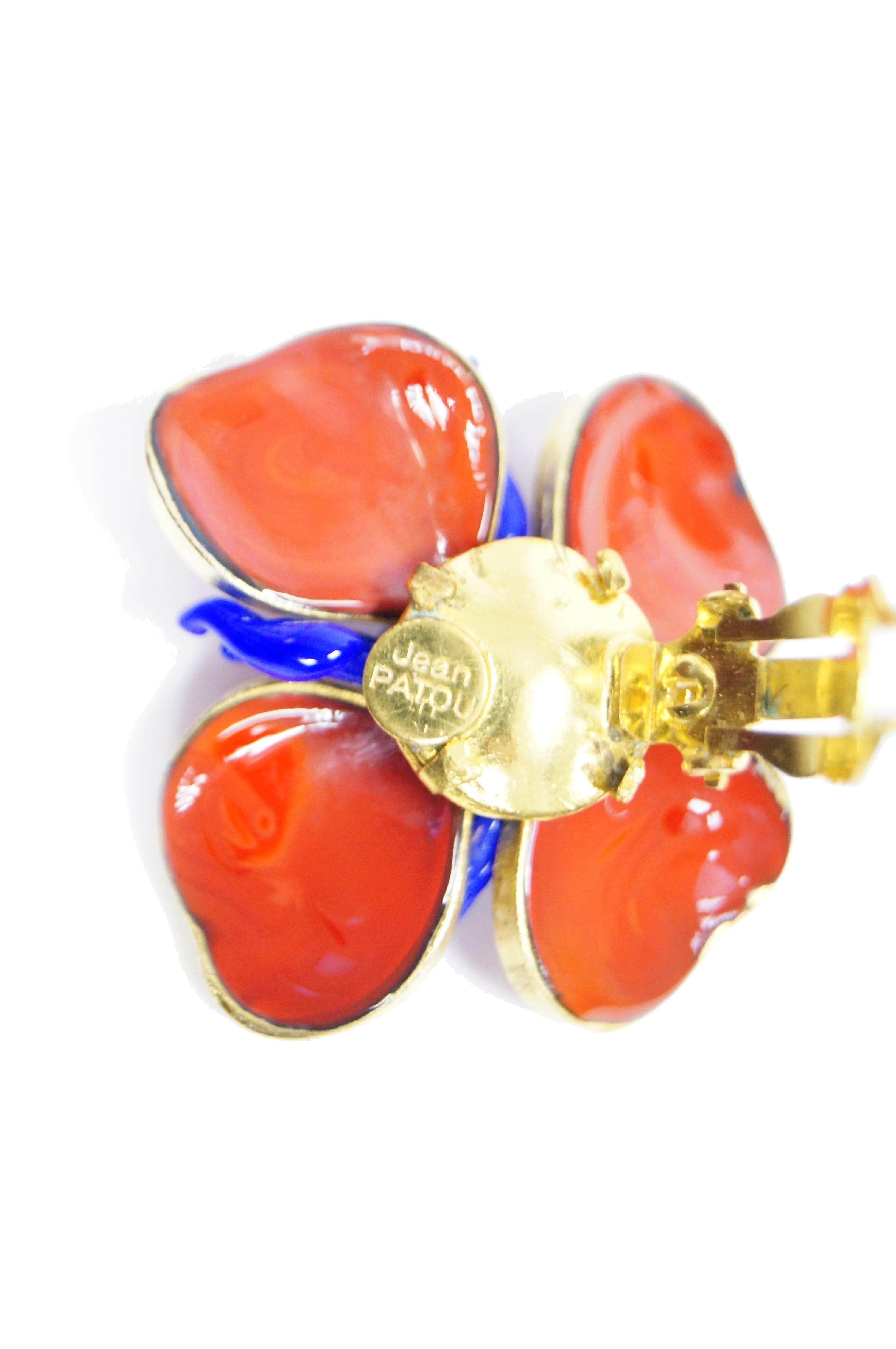 1970s Maison Gripoix for Jean Patou Poppy Red Earrings 1
