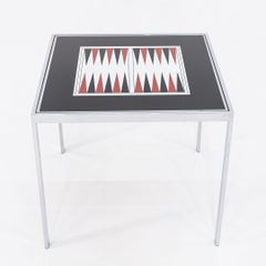 1970s Maison Jansen Backgammon Game / Dining Table in Chrome and Glass 32 in
