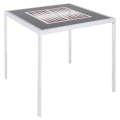 Tavolo da gioco e da pranzo Backgammon della Maison Jansen degli anni '70 in cromo e vetro no 32