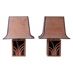 1970s Maison Jansen Bamboo Lacquer Lamps with Original Shades