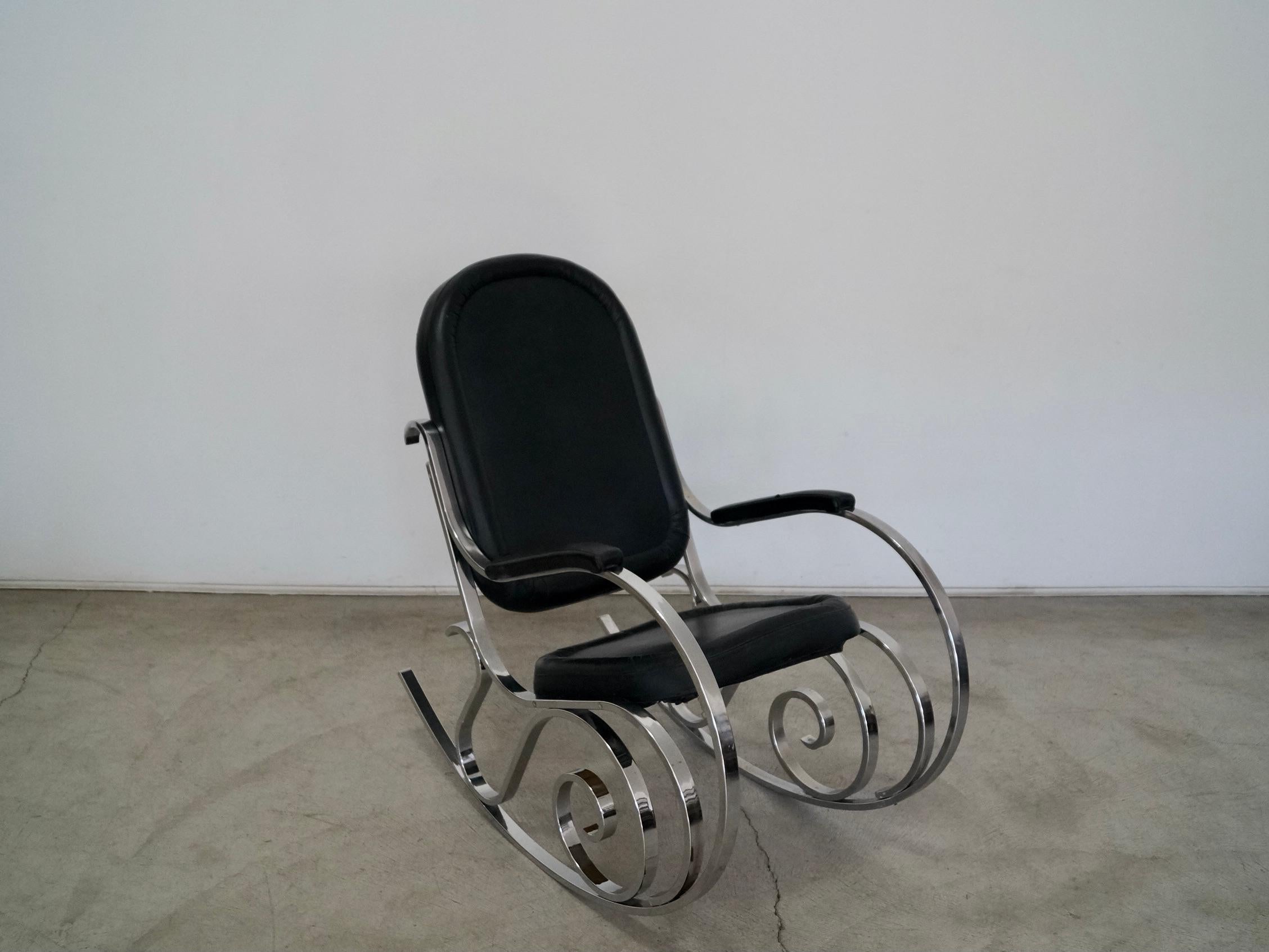 1970's Maison Jansen Chrome Hollywood Regency Rocking Chair For Sale 2