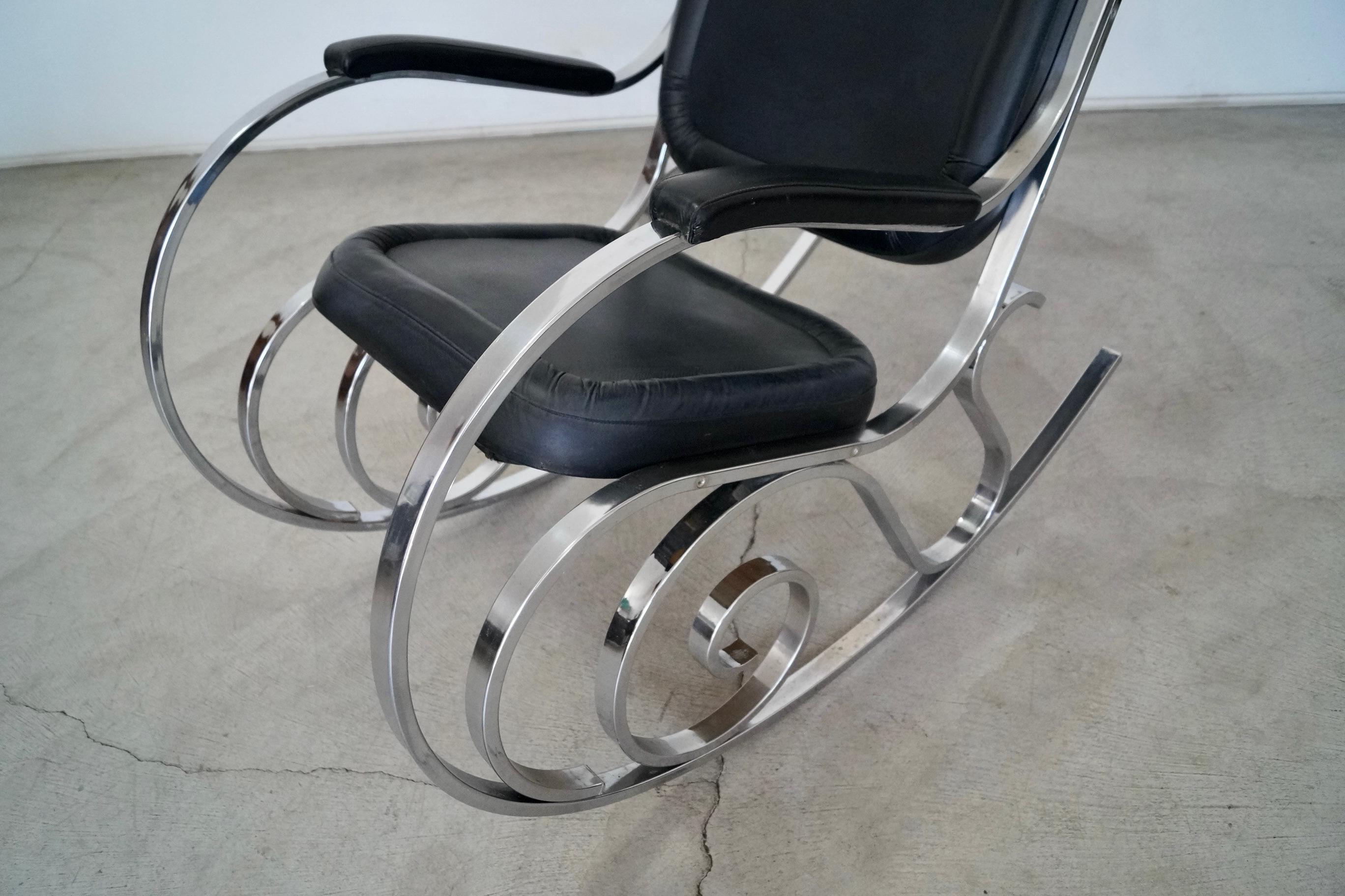 1970's Maison Jansen Chrome Hollywood Regency Rocking Chair For Sale 6