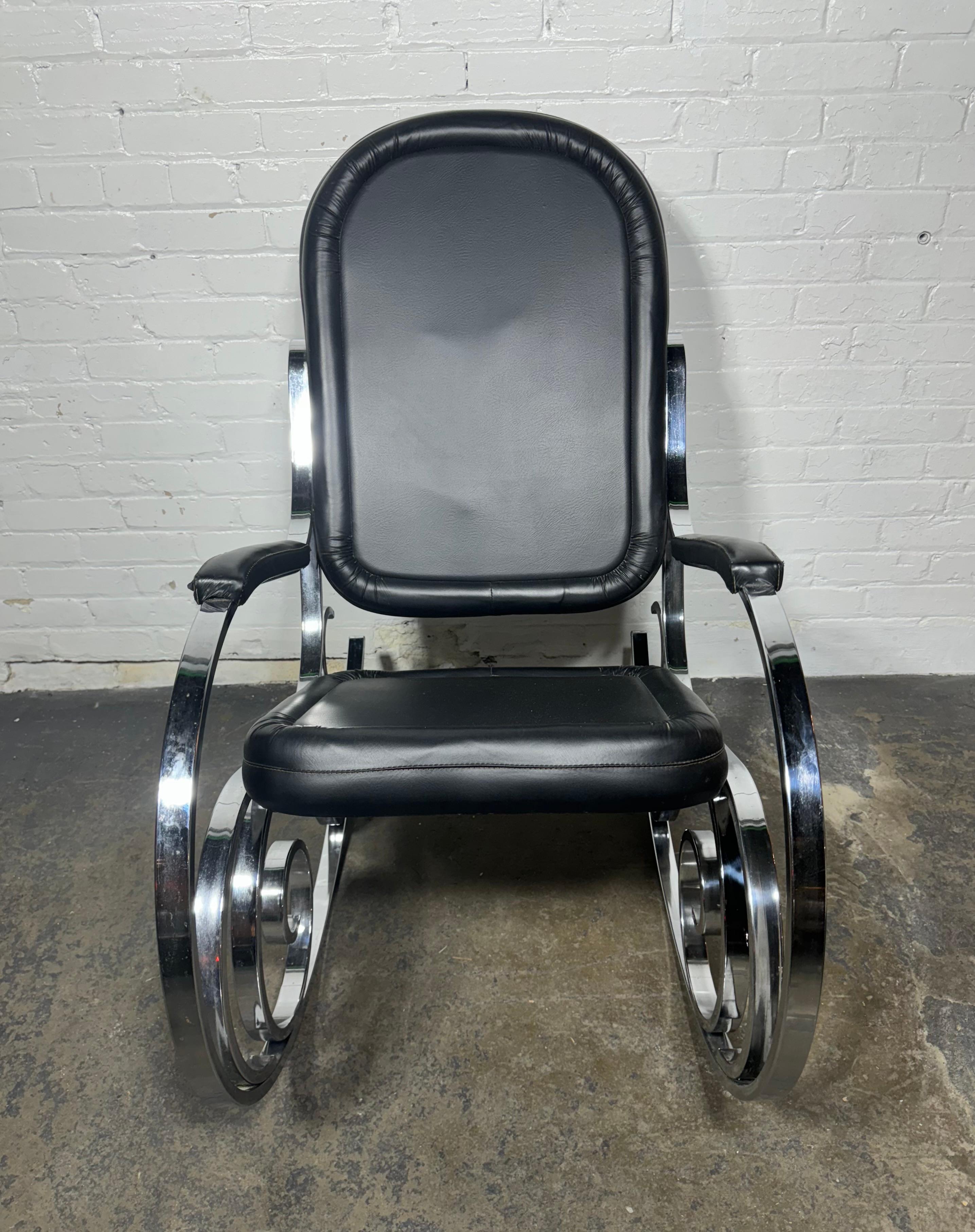 American 1970's Maison Jansen Chrome Hollywood Regency Rocking Chair