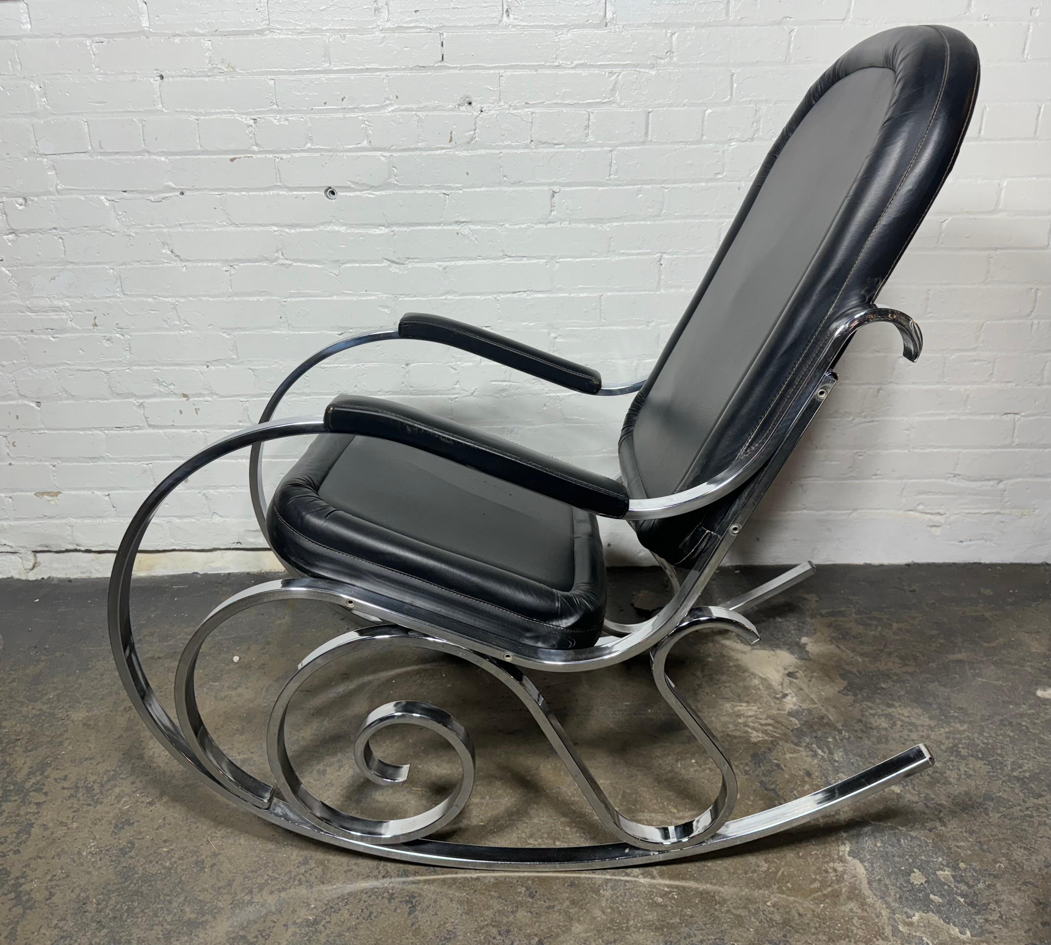 Late 20th Century 1970's Maison Jansen Chrome Hollywood Regency Rocking Chair